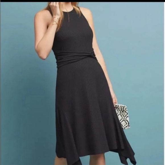 Anthropologie Sleeveless Ribbed Handkerchief Hem Midi Dress in Black Size S - Picture 1 of 15